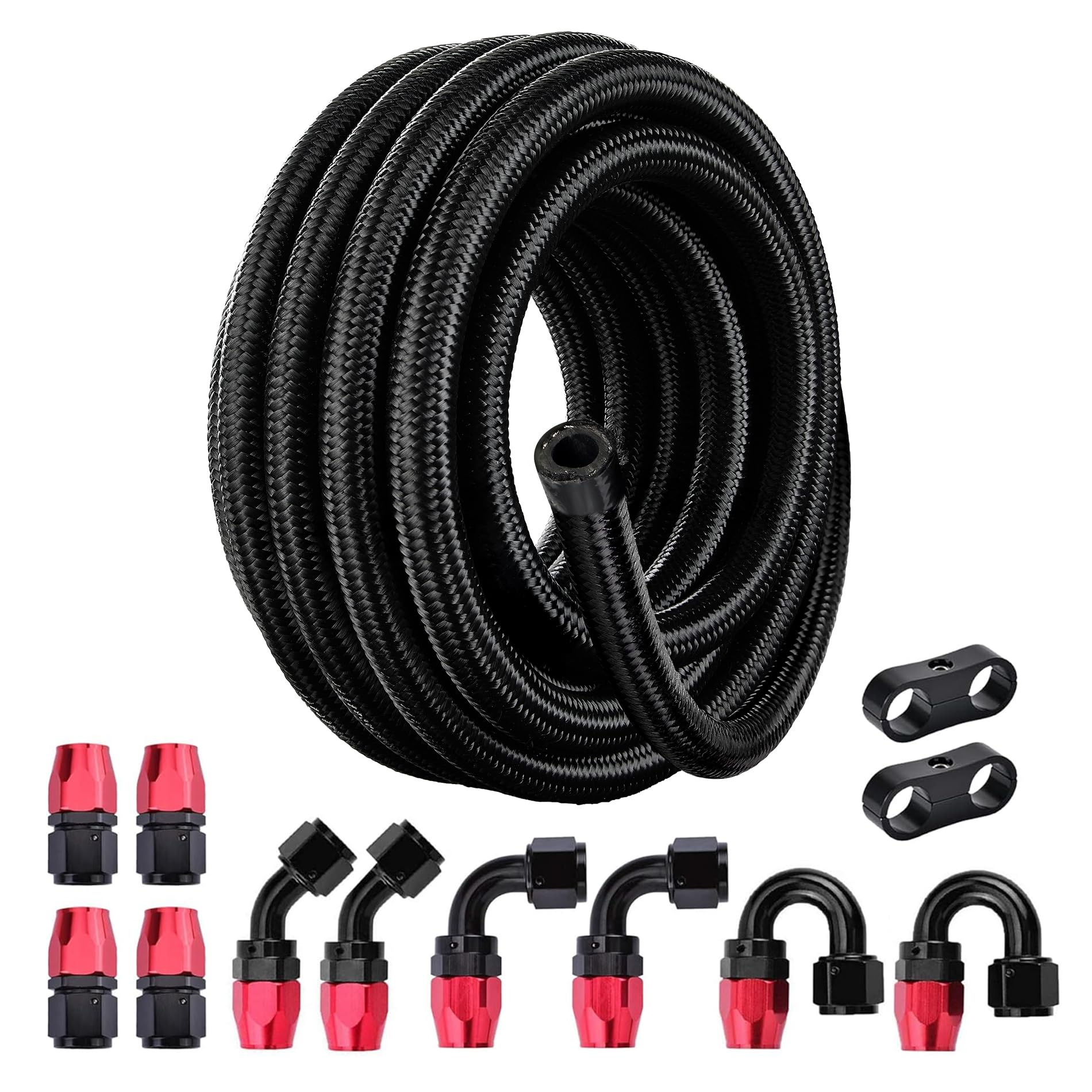 EVIL ENERGY 8AN AN8 Nylon Braided Fuel Line Kit, 20ft CPE Fuel Hose Kit, Black Red