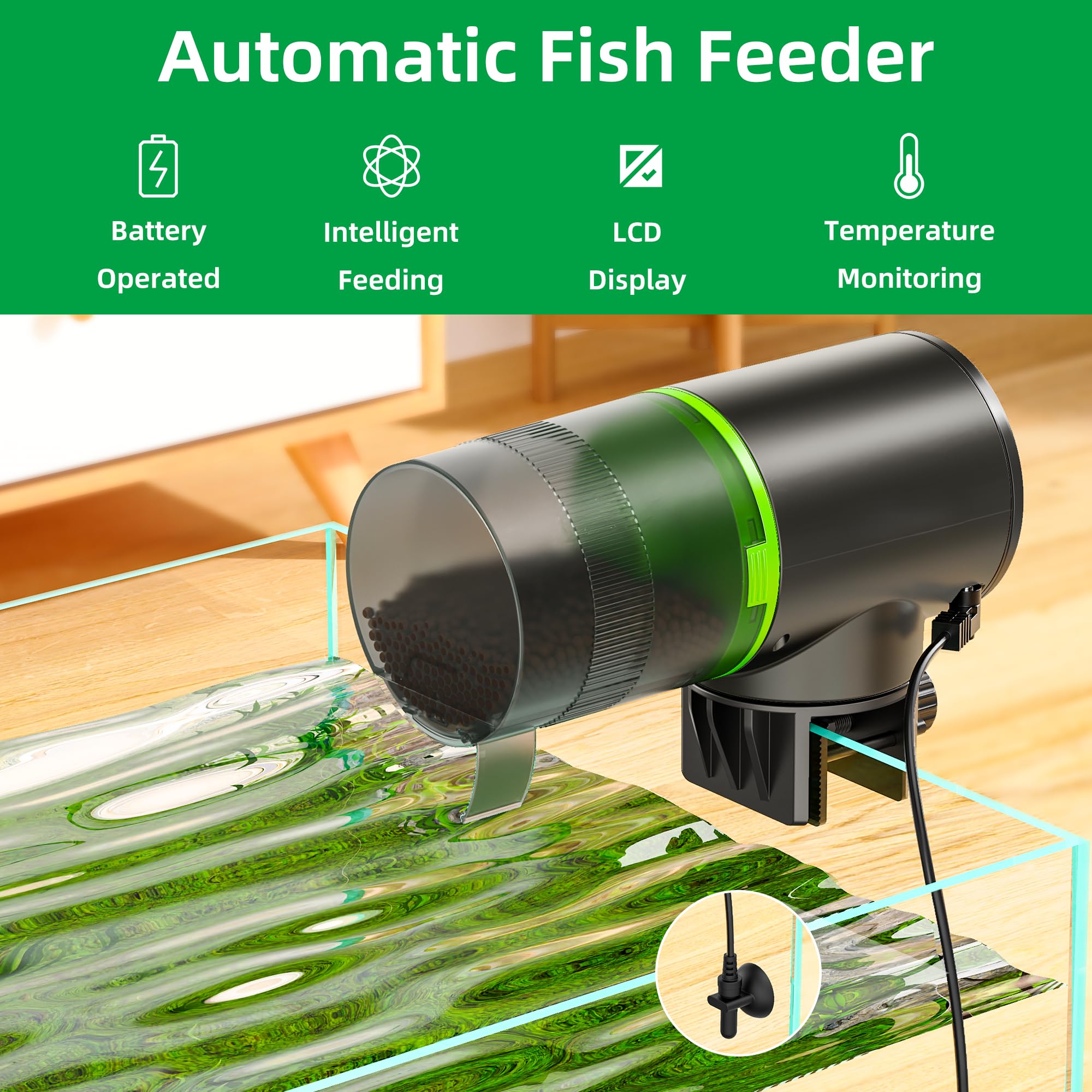 Aysoner Distributore automatico di pesce per acquario: display della temperatura, dispenser intelligente di cibo per pesci a prova di umidità per acquario Betta Turtle Tank durante le vacanze