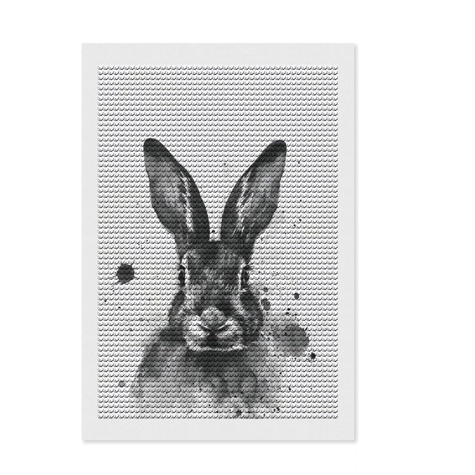 Junmoney Rabbit Watercolor DIY Diamond Art Canvas Kit 8"x12", Office Decor, for Beginners, Relaxing DIY Hobby, Festive Craft Gift