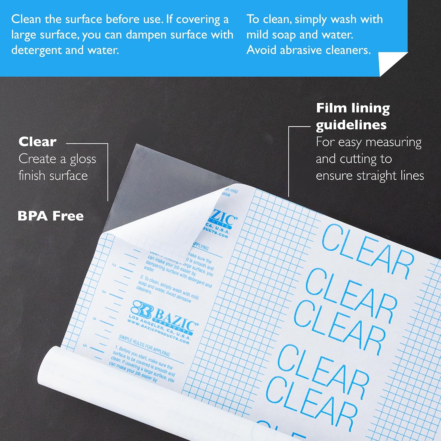 BAZIC Products Book Wrap - Clear Book Cover Self Adhesive Book Protector for Book Covers for Paperbacks, Plastic Cover for Books, Clear Contact Paper Peel and Stick, 17.5" x 1.5 Yard, 1-Roll