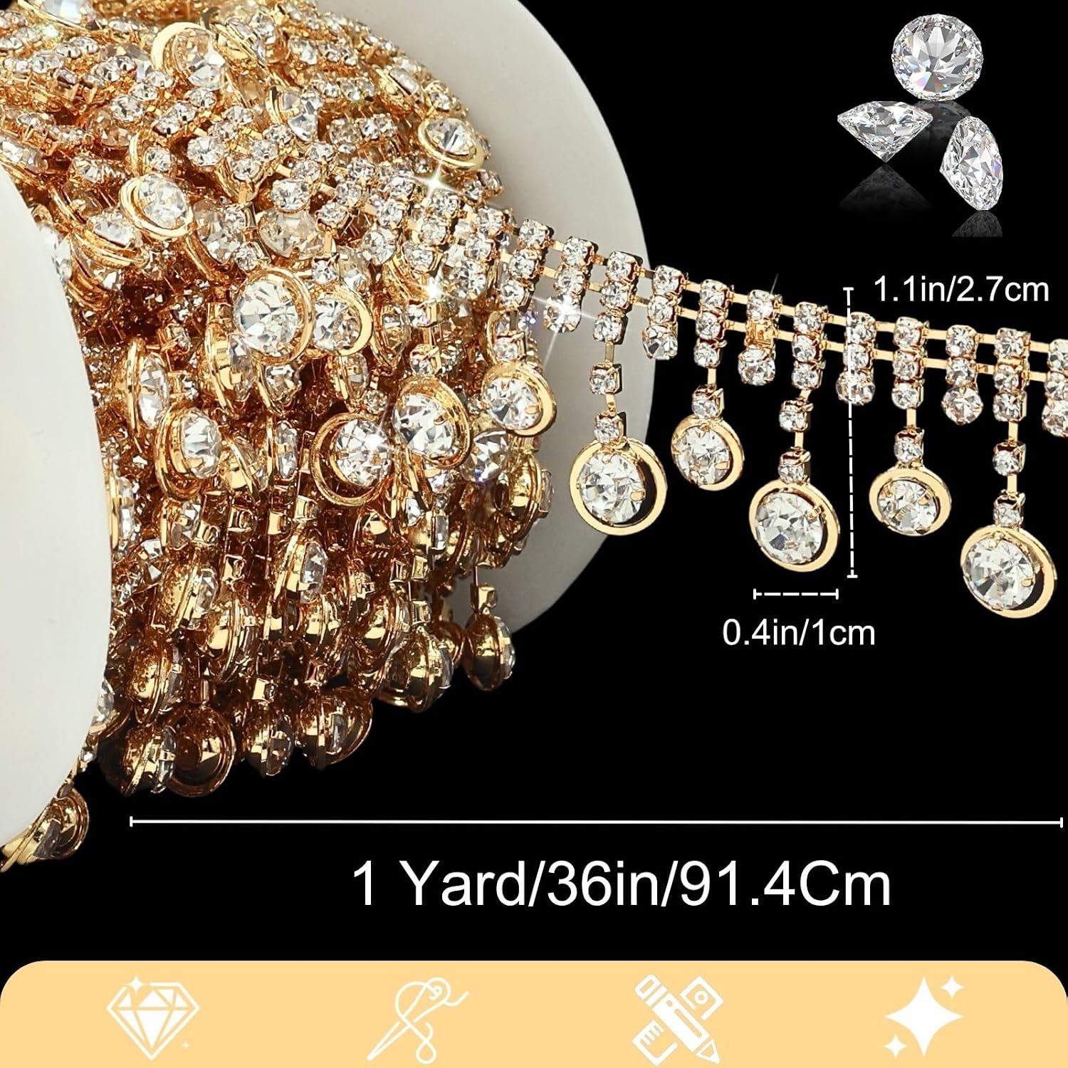 Bijou Joon 1 Yard Gold Rhinestone Trim Rhinestone Chain Tassel