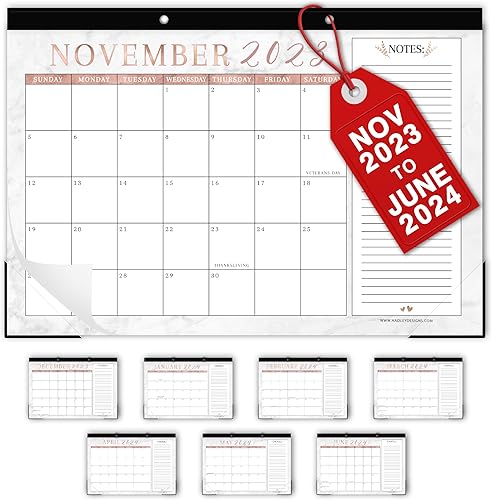 Calendario de escritorio grande de mármol 2023-2024, calendario de 18 meses para calendarios de escritorio 2023-2024, planificador de escritorio