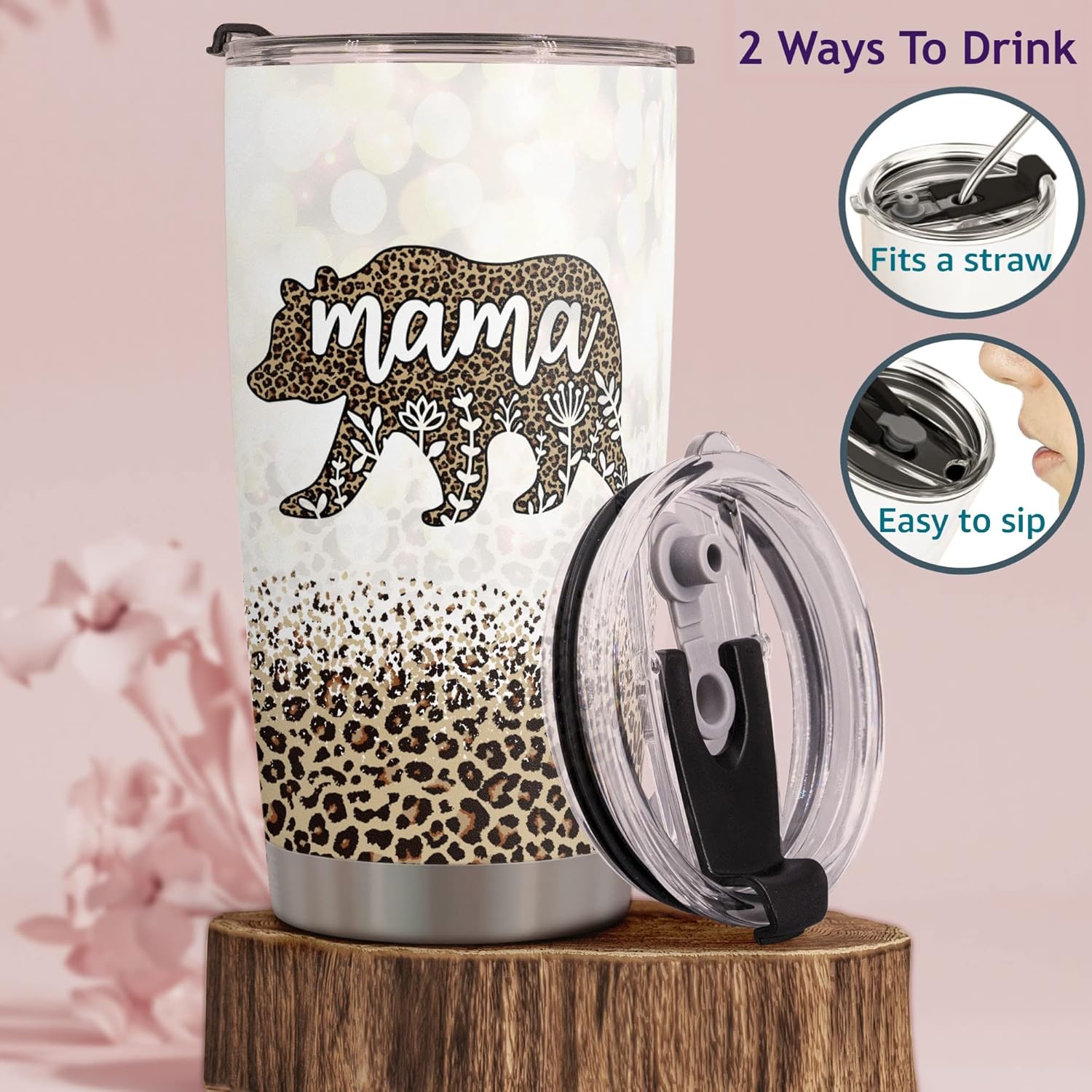 Macorner Mothers Day, Birthday Gifts for Mom Nana From Daughter Son - Christmas Gifts For Women Grandma - Stainless Steel Bear Tumbler 20oz
