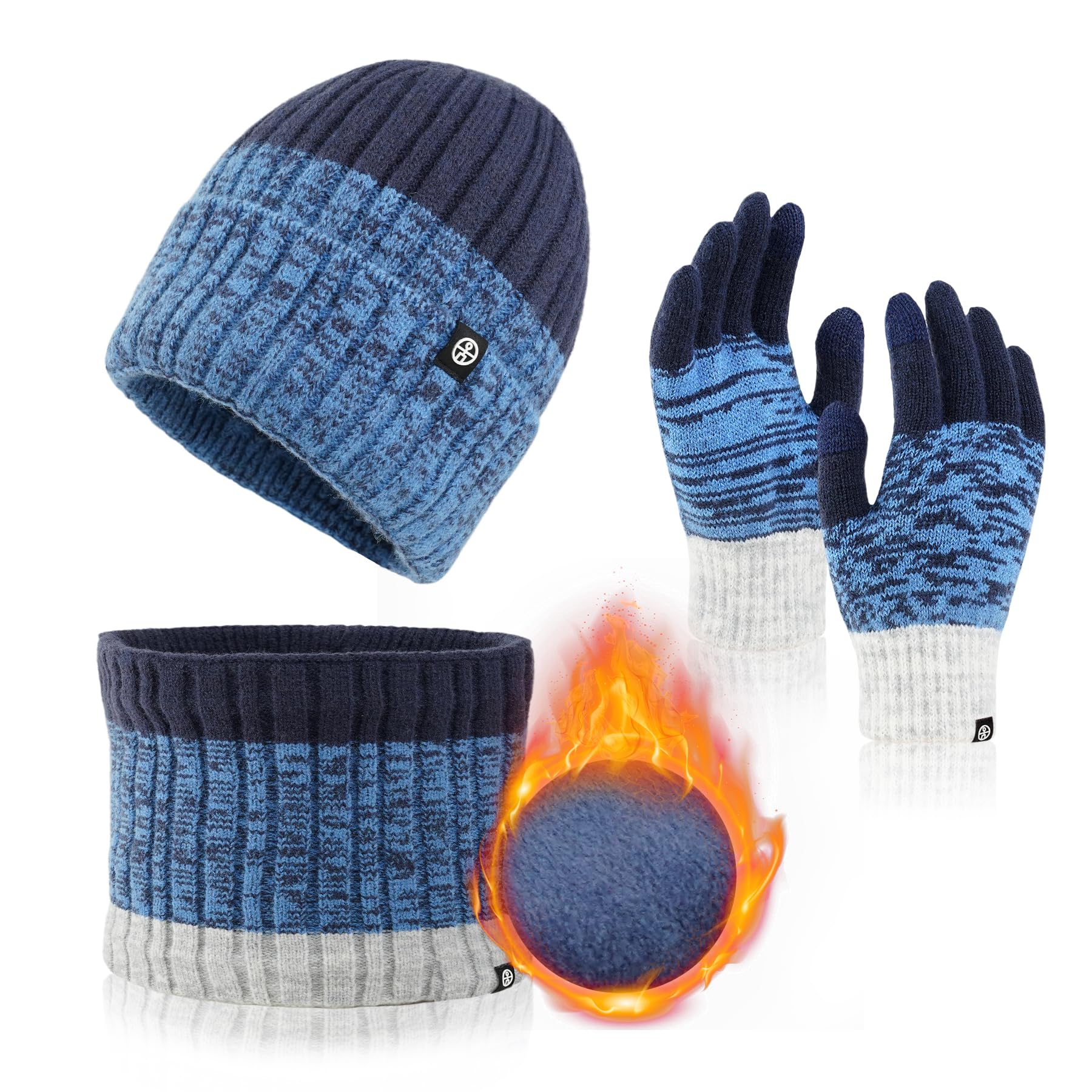 mens womens winter beanie hat scarf gloves set, touchscreen gloves neck warmer scarf fleece lined knit skull caps winter gift