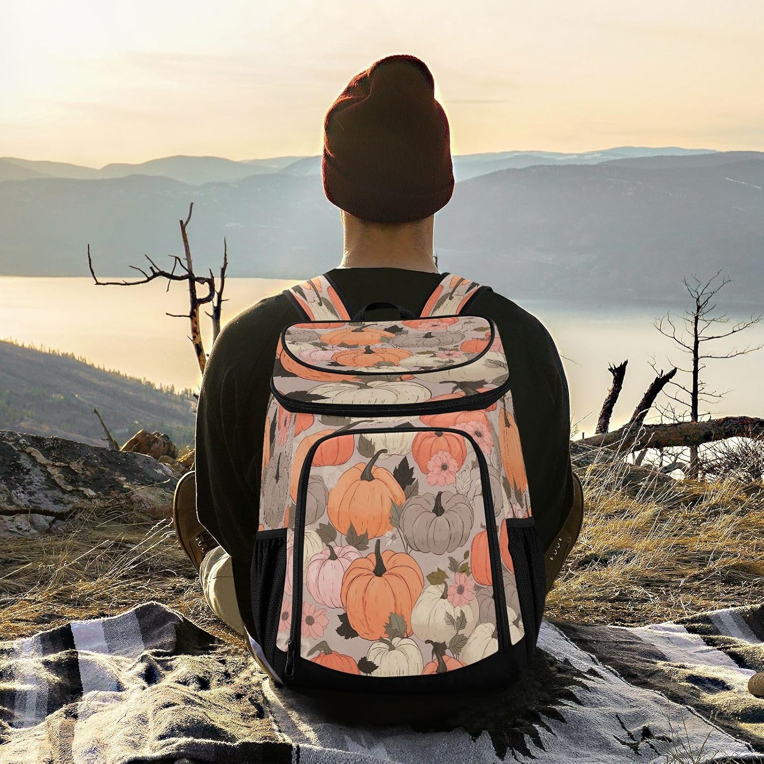 Colorful Pumpkins Cooler Backpack 36 Cans Leakproof Waterproof Backpack Cooler Bag Beach Accessories Travel Camping Fishing Backpack for Women Men