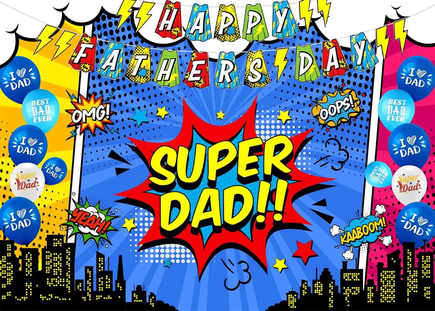 DULUDA 7x5 FT Happy Father's Day Backdrop Super Dad Happy Father's Day Best Dad Ever Birthday Party Banner Photography Background Celebrate Fathers