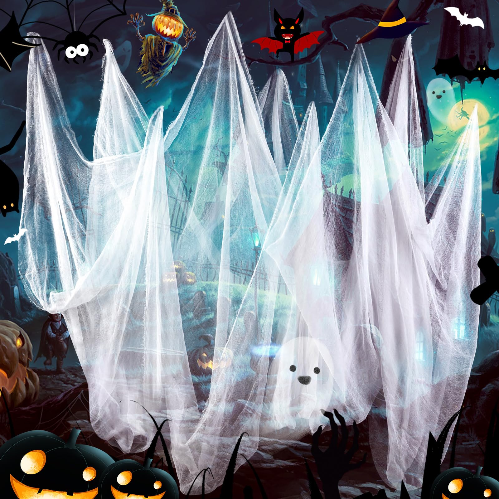 Wzone Halloween Creepy Cloth 215 x 500 CM (84 x 197 in), White Scary Spooky Muslin Cotton Halloween Party Cover Decorations for Haunted Houses Party Doorways Outdoors