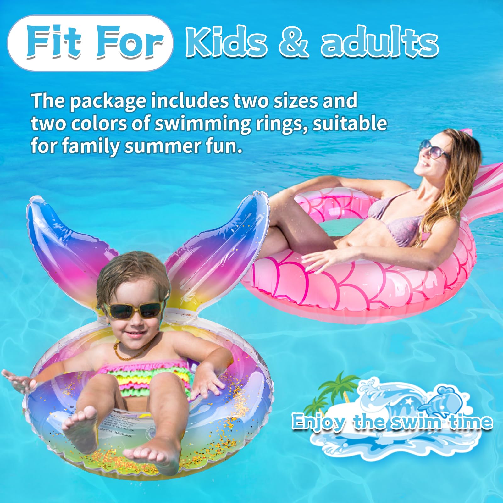 Pool Inflatables for Kids, Rubber Ring for Adult, 2pcs Swimming Ring Inflatable Pool Toys, Pool Float Swimming Pool Inflatables for Adults & Kids, Mermaid Water Toys for Summer Beach Pool Party - Image 4