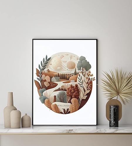 Vista 15 de Impresión artística del árbol del estado de Wisconsin, póster de Wisconsin para decoración de pared, póster de viaje de mapa del estado de Wisconsin