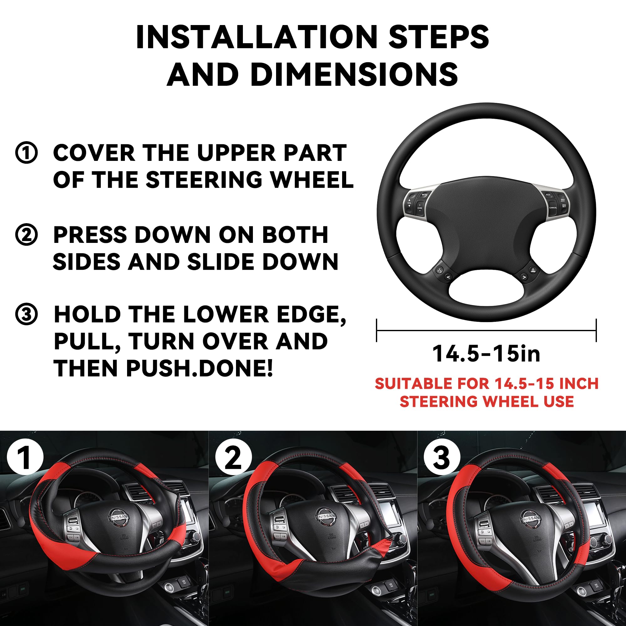 Couslcd Leather Car Steering Wheel Cover, Universal 15 Inch Car Steering Wheel Protector for Women Men, Breathable Anti-Slip and Durable, Car Interior Accessories for Most Cars (Purple)