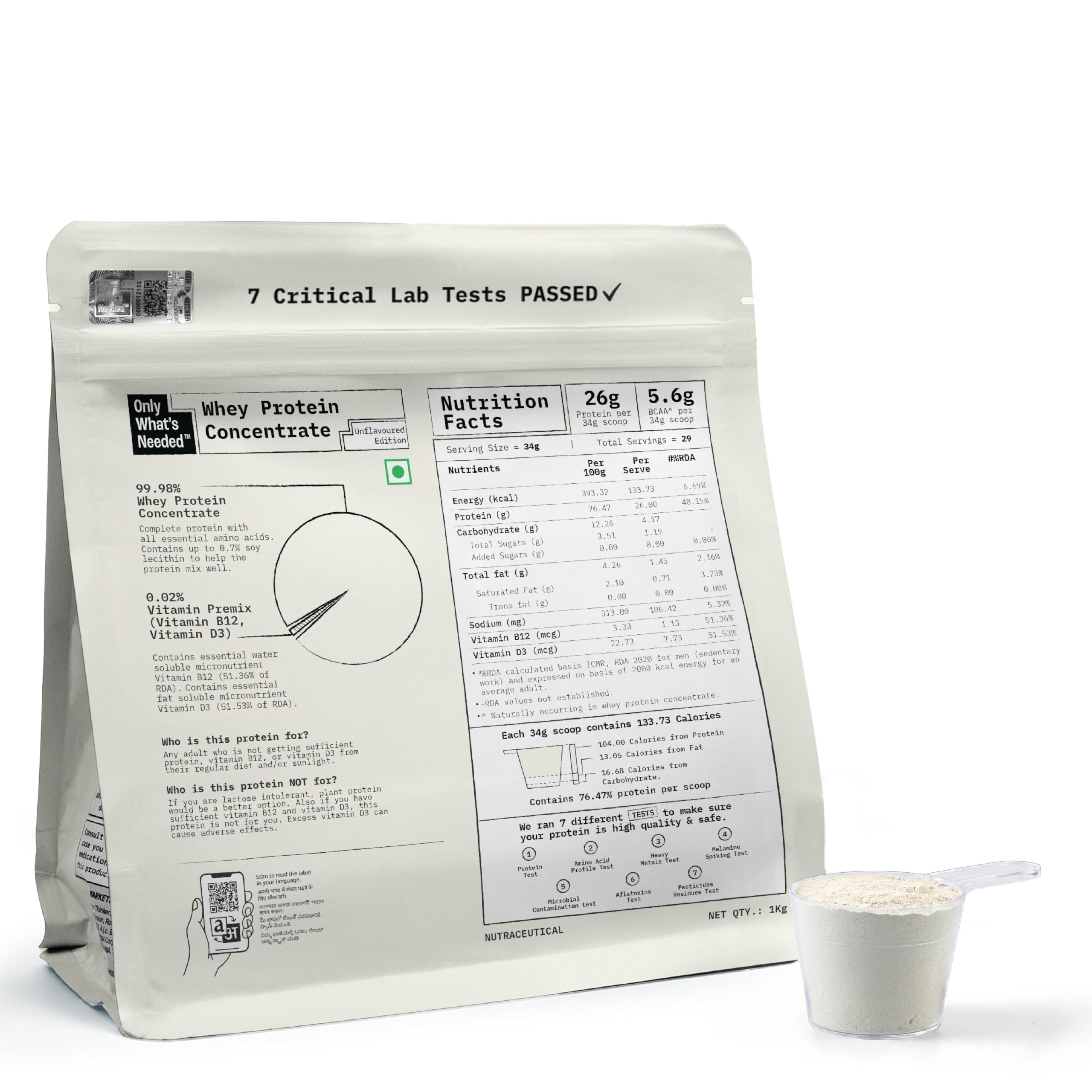By Food Pharmer | OWN Unflavoured Edition | Whey Protein Concentrate 1kg | 26g Protein per Scoop | No Added Sugar | No Added Flavours | No Artificial Sweeteners | Lab Tested | 29 Servings-picture-18
