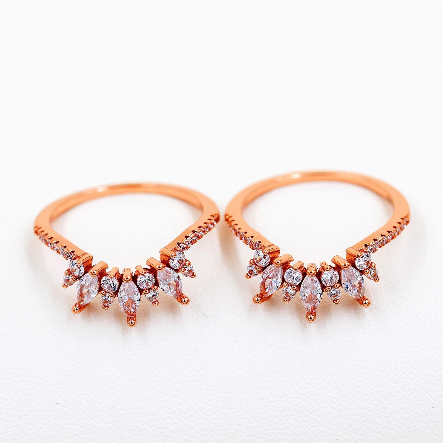 Uloveido Women's 925 Sterling Silver Marquise Cut CZ Crown Wedding Ring Guard Enhancer 2pcs Stack Rings Set Y1025 - Image 5