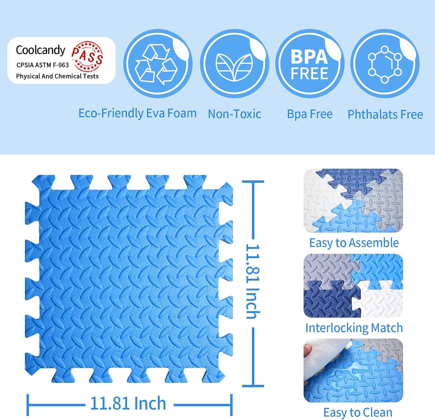 Coolcandy Baby Foam Play Mat 16Pcs with Edge Strips, 4 Colors Interlocking Floor Tiles, 0.4″ Thickened Non-Slip Puzzle Floor Mat for Infants Toddlers Playroom & Daycare