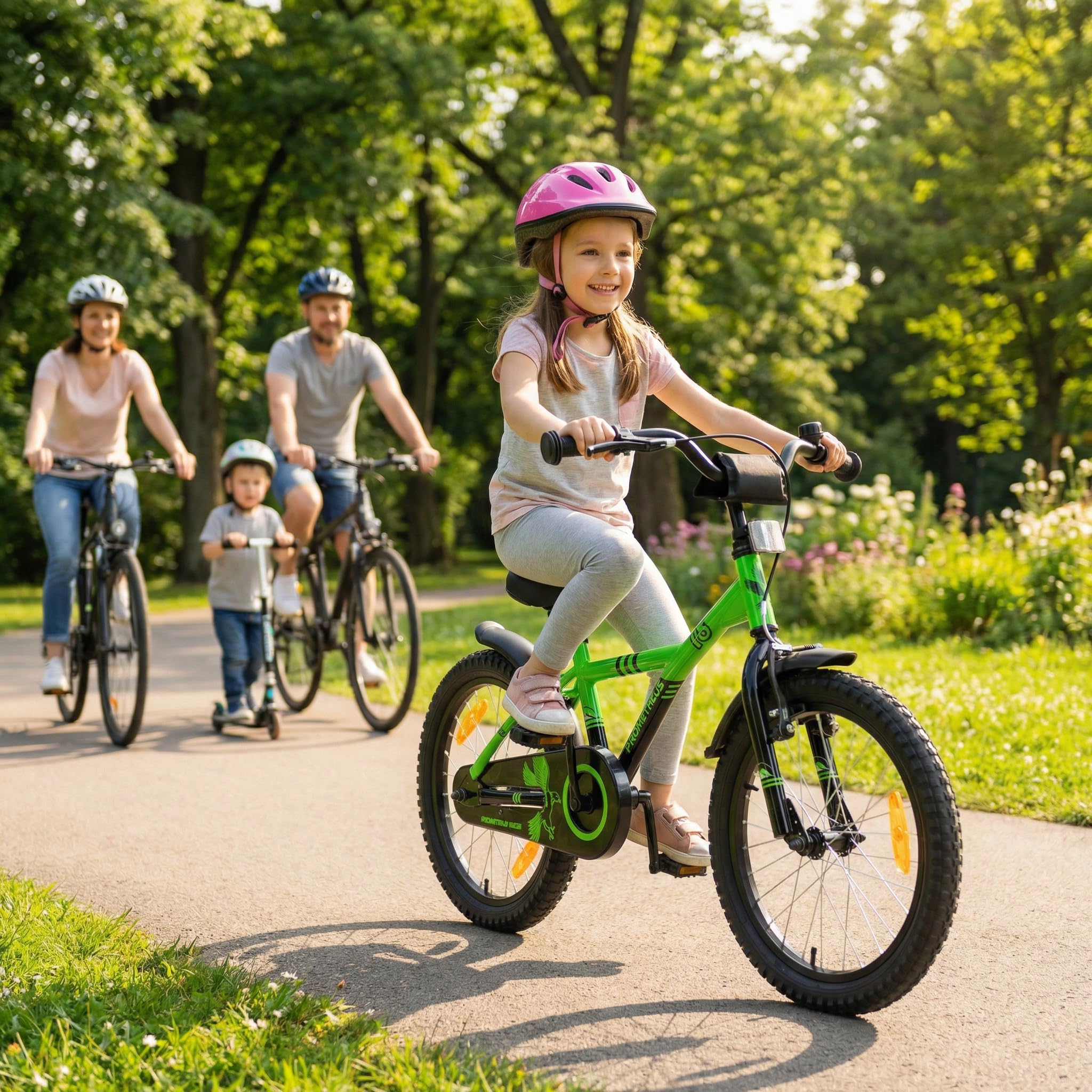 PROMETHEUS BICYCLES Kinderfahrrad 18 Zoll Jungen ab 6 Jahre - Kinder Fahrrad 18 Zoll Junge Mädchen Fahrrad Kinder mit Rücktrittbremse Fahrradständer in Grün Schwarz
