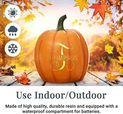 Miniatura 6 de Let's Make Memories - Calabaza personalizable con luz y apellido familiar e inicial para decoración otoñal de Halloween, para interiores y