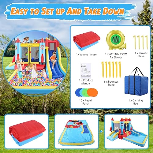Miniatura 6 de AKEYDIY Casa de rebote, castillo inflable con soplador para niños de 3 a 10 años, parque acuático para exteriores e interiores para patio trasero