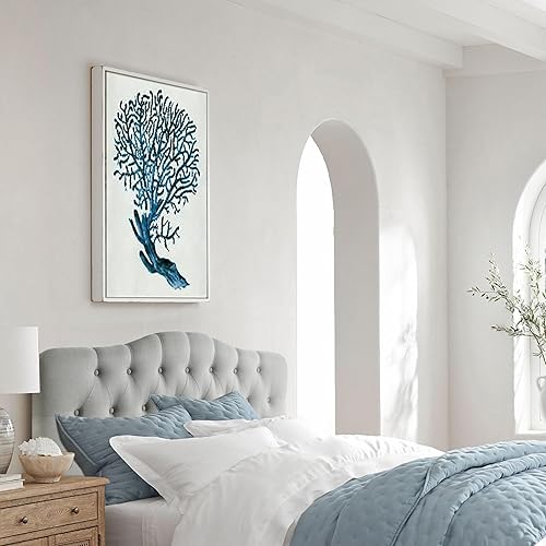 Miniatura 3 de Rosevera Givanna - Cabecero de altura ajustable con tapicería de lino y capitoné de botones para dormitorio, Queen, color gris claro