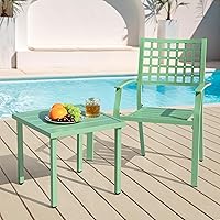 Vista 7 de NUU GARDEN Juego de 3 piezas de bistró para exteriores, muebles de patio para todo tipo de clima con 2 sillas apilables de metal y mesa cuadrada