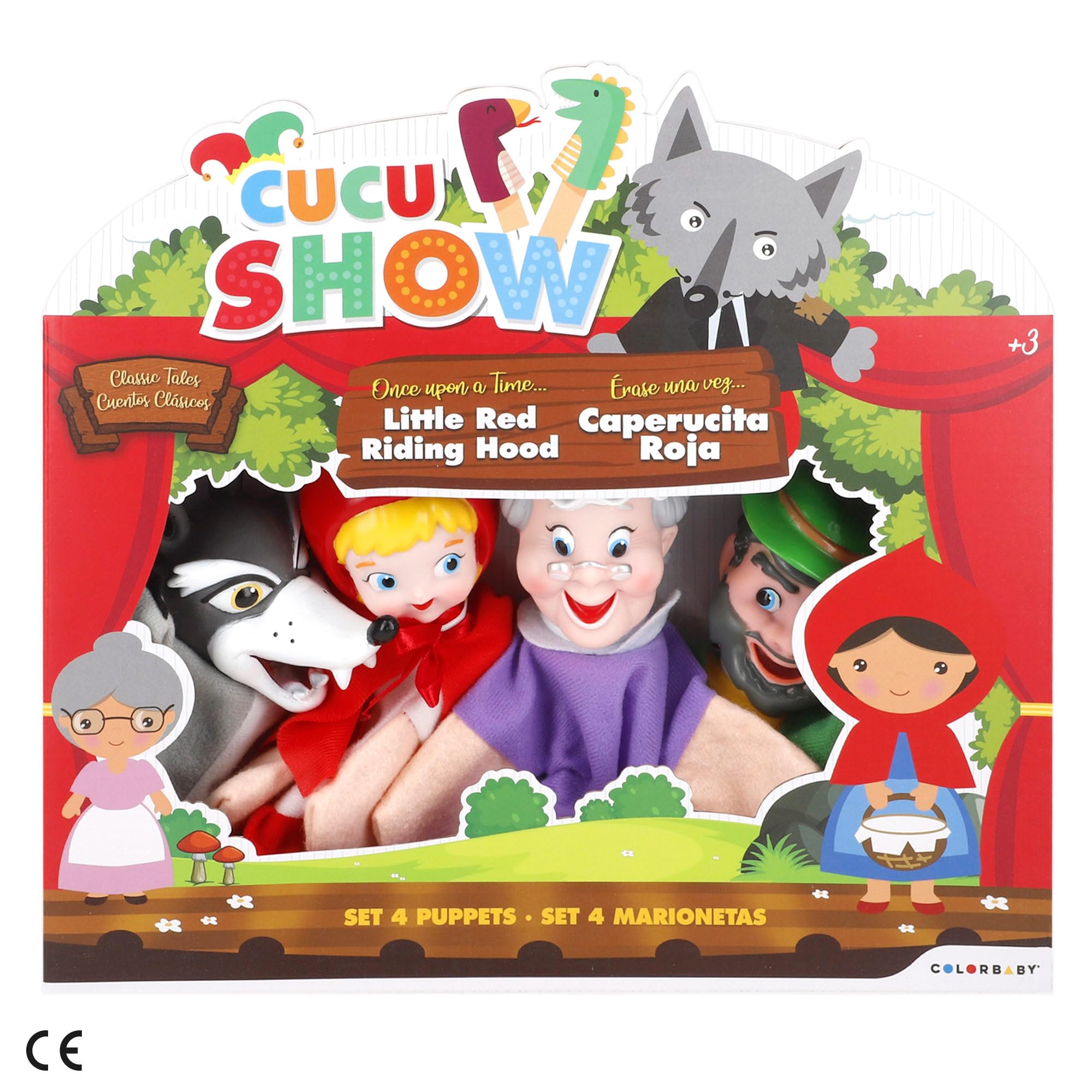 COLORBABY Cucu Show Set Rotkäppchen-Puppen, 4 Puppen, 25 cm, weiche und sichere Materialien, Kinderspielzeug, für Gruppenspiele oder Familienzeit (39166)