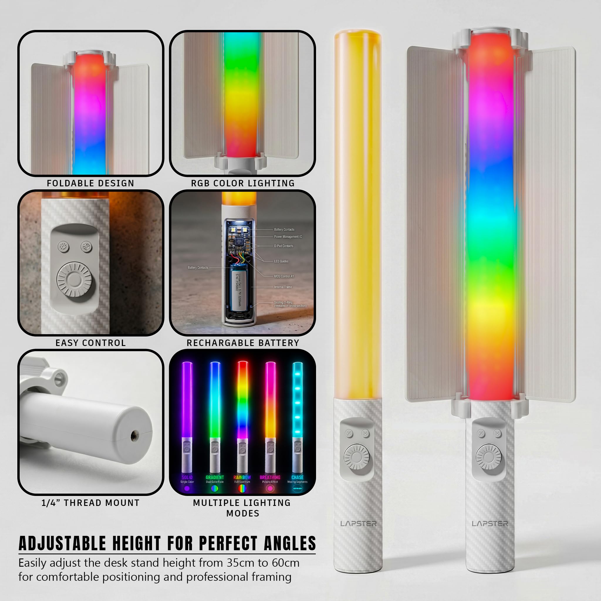 Lapster Luma Evo Stick 10W Light Portable Handheld RGB LED Light Wand with Barn Door & Remote Control, Color Temp 2700-12000K + RGB — Amazon image 2