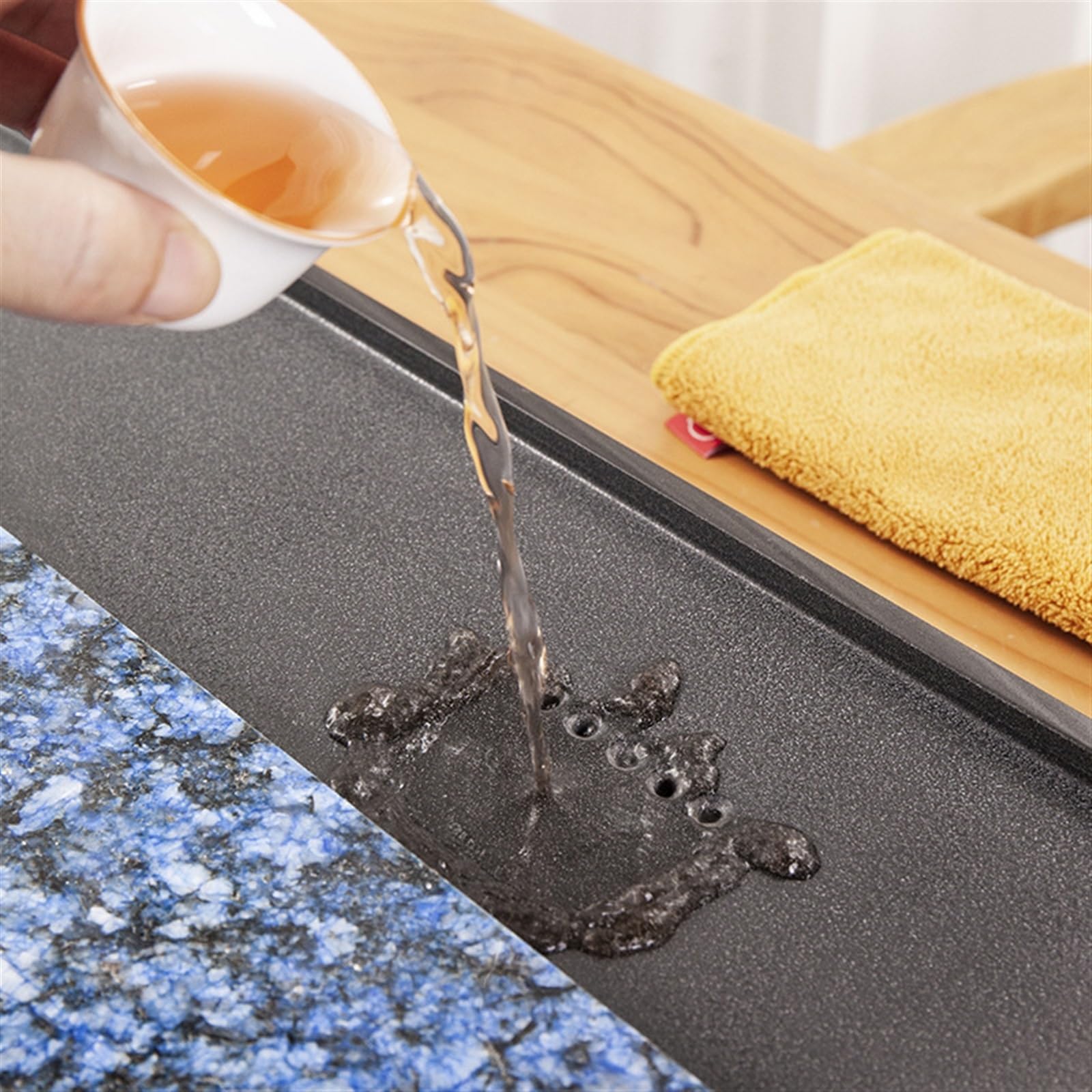 Bandeja de té Sencilla, Juego de té, Bandeja de té de ebonita Natural, Mesa de té para el hogar, Juego de té para la Sala de Estar, Bandeja de té con Drenaje (70 x 35 cm)