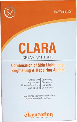 CLARA Cream(with SPF)-For Tan, Dark Spots, Uneven skin tone. 30gm Pump bottle