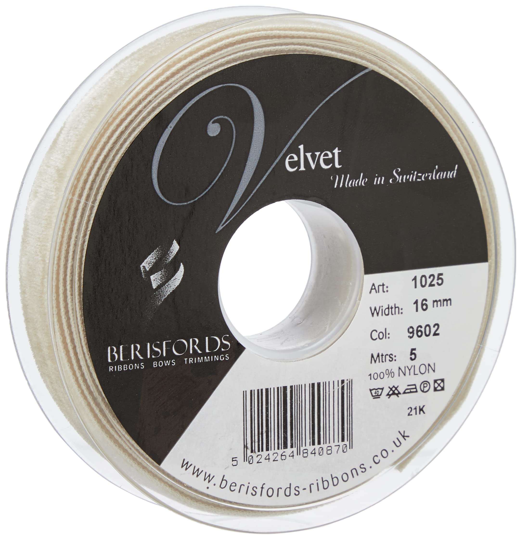 Berisfords Velvet Ribbon, Blonde, 10.2 x 2.1 x 10.2 cm