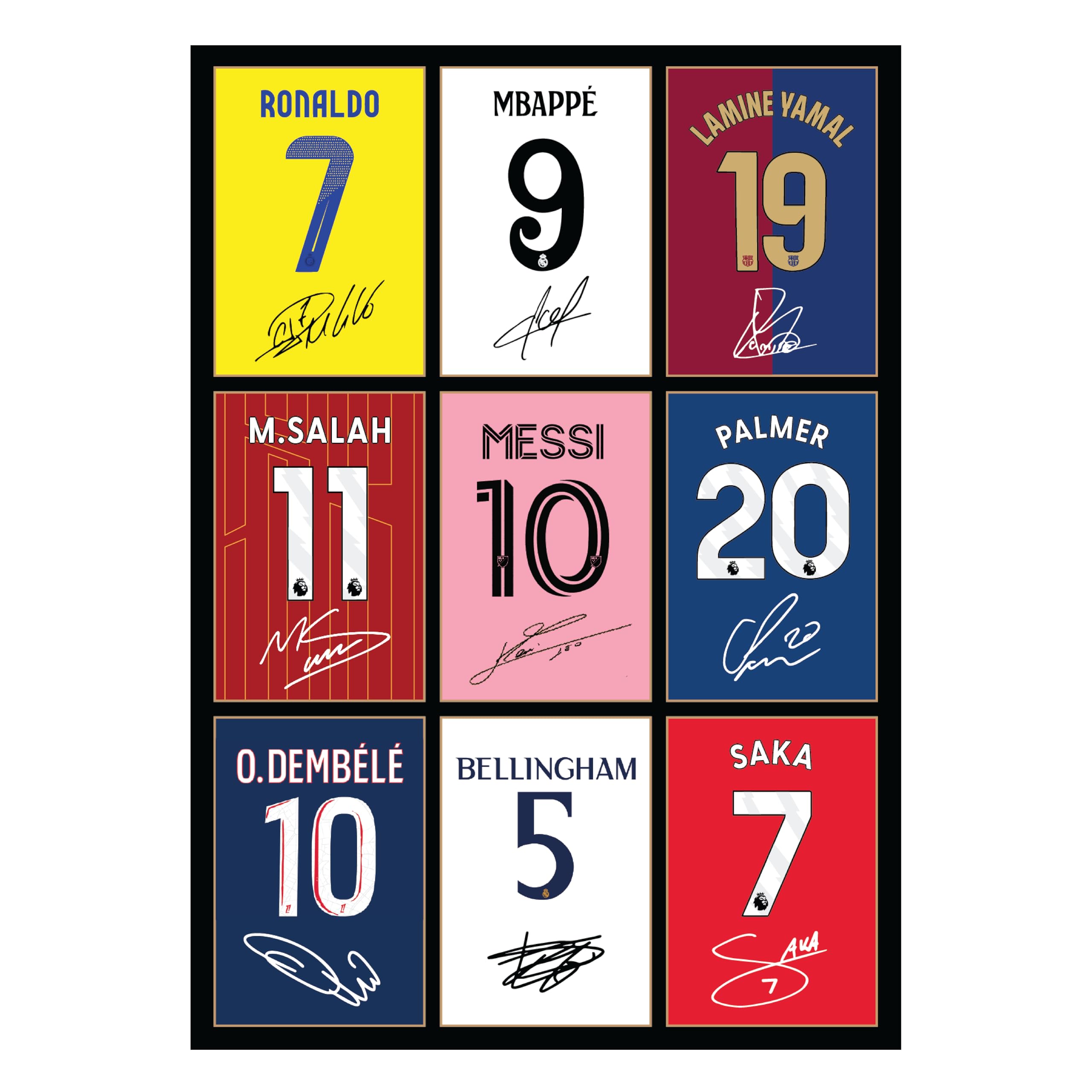 Icons Wall Art Bellingham Messi Ronaldo Mbappe Lamine Yamal Salah Dembele Saka Signed A4 Printed Photo Picture Display Gift For Football Fans Digitally Reproduced Signature Unframed