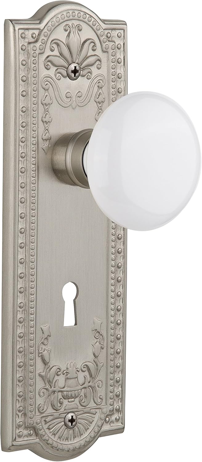 Onе-Dау Sаlе: Uр tо 50% оƒƒ "Nostalgic Warehouse Meadows Plate with Keyhole White Porcelain Knob, Passage - 2.375"", Satin Nickel" (701877)
