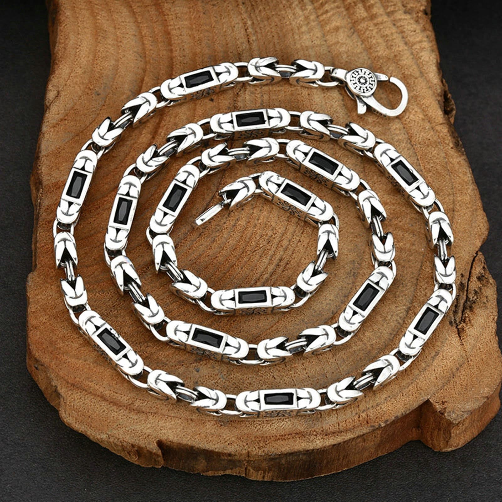 Collar de plata de ley maciza con cadena Belcher y circonita cúbica