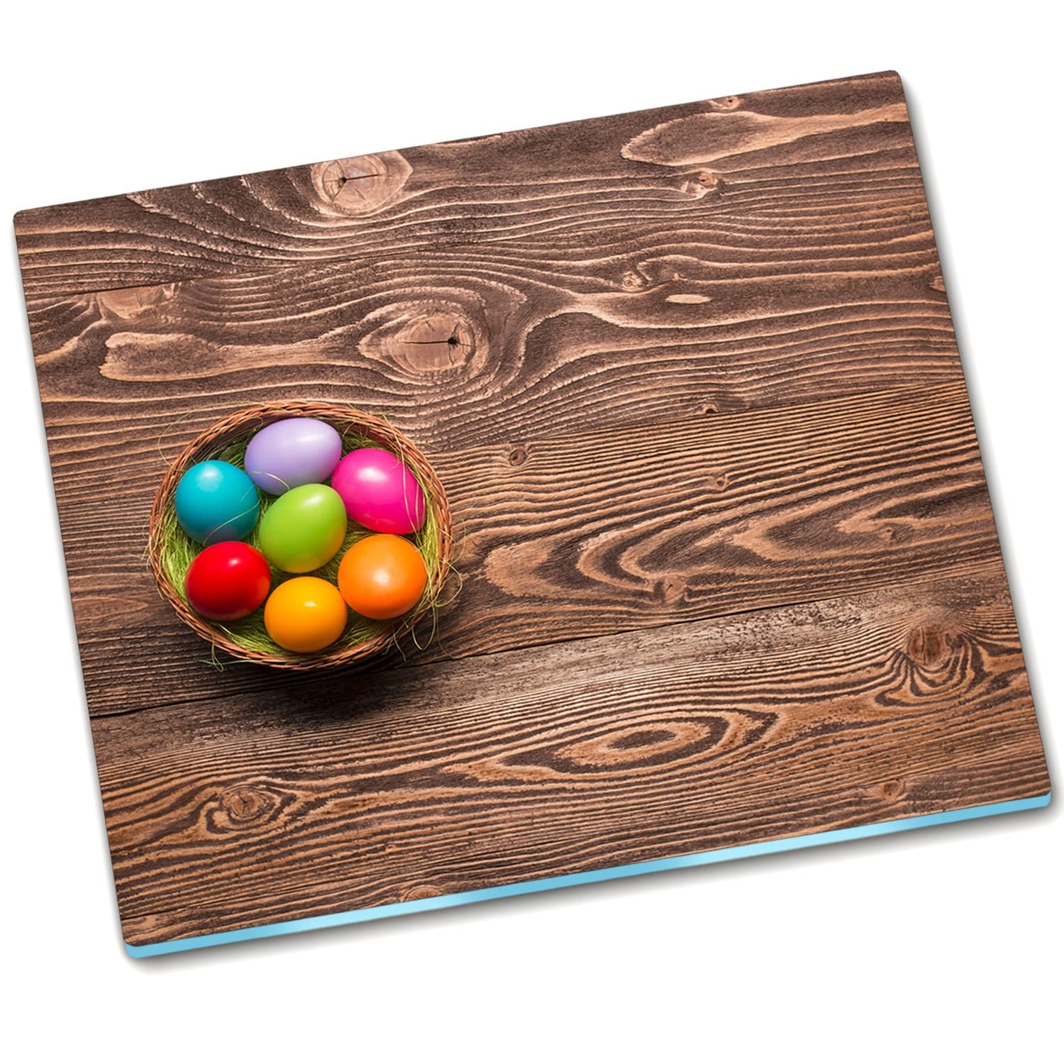 Couvre-plaque de cuisson Décormat 60x52 cm, grand protège-plaque en verre décor œufs de Pâques
