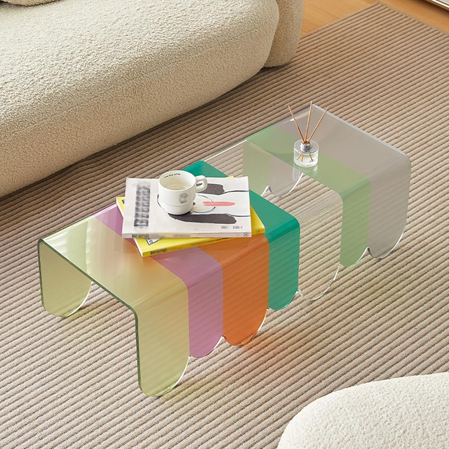 Clear Acrylic Coffee Tables for Living Room, Modern Colorful Side End Table, No Assembly Required, for Sofa, Patio, Outdoor