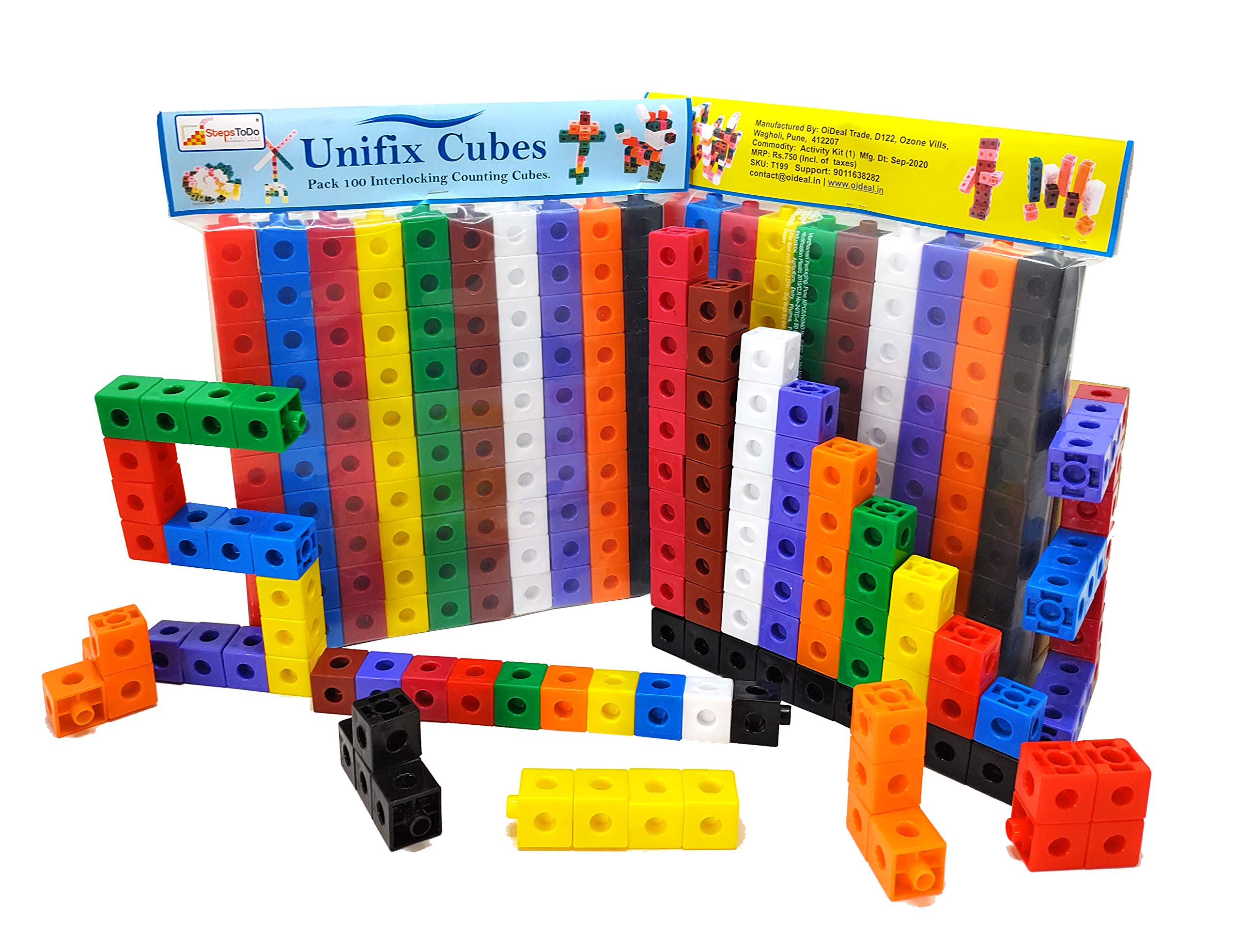 Buy StepsToDo Pack 100 Unifix Cubes in 10 Colours (Multicolour). Math