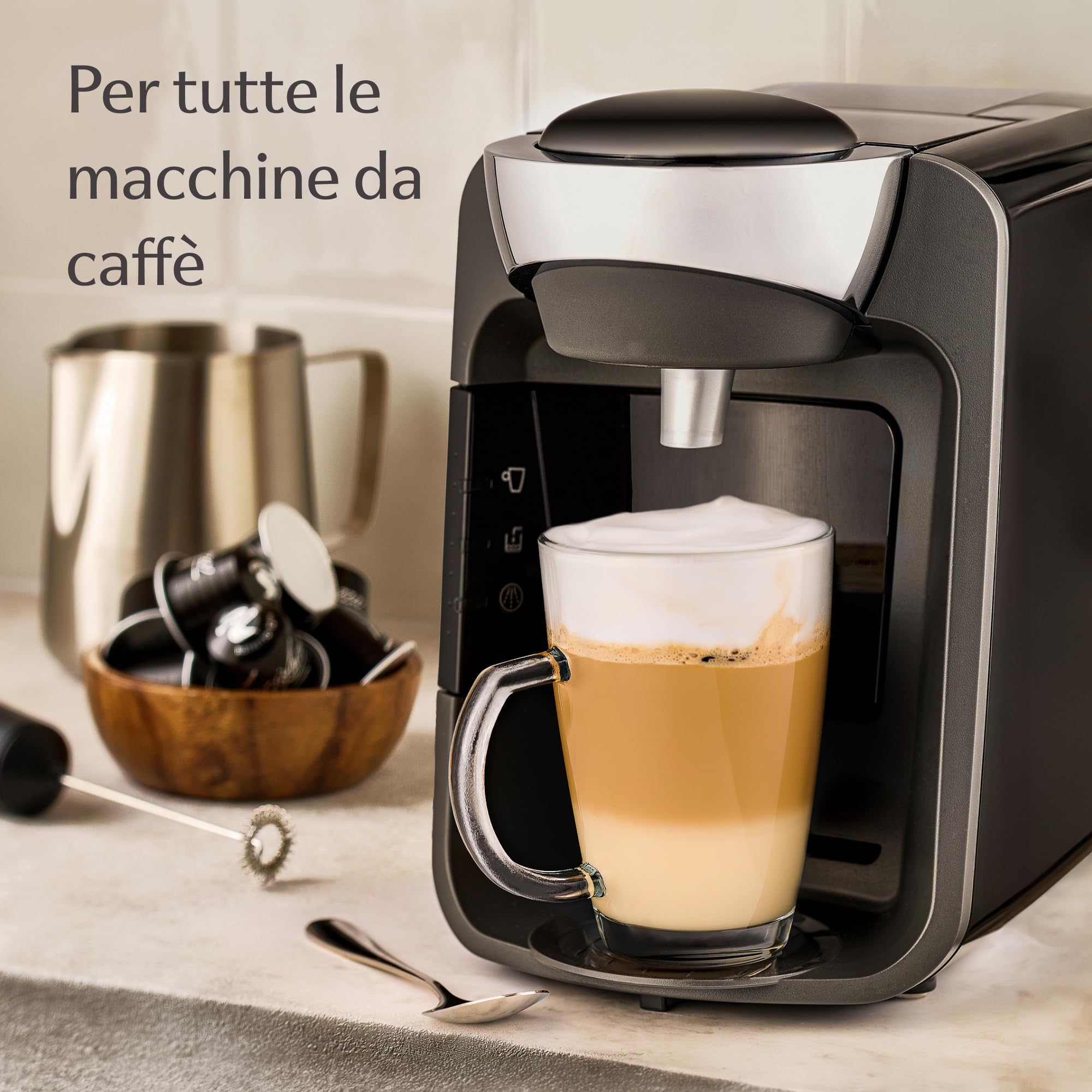 Cosumy 6 Tazze da Latte Macchiato con Cucchiaini Lunghi - 300ml - Mantengono il Calore - Lavabili in Lavastoviglie - Bicchieri da tè e da caffè