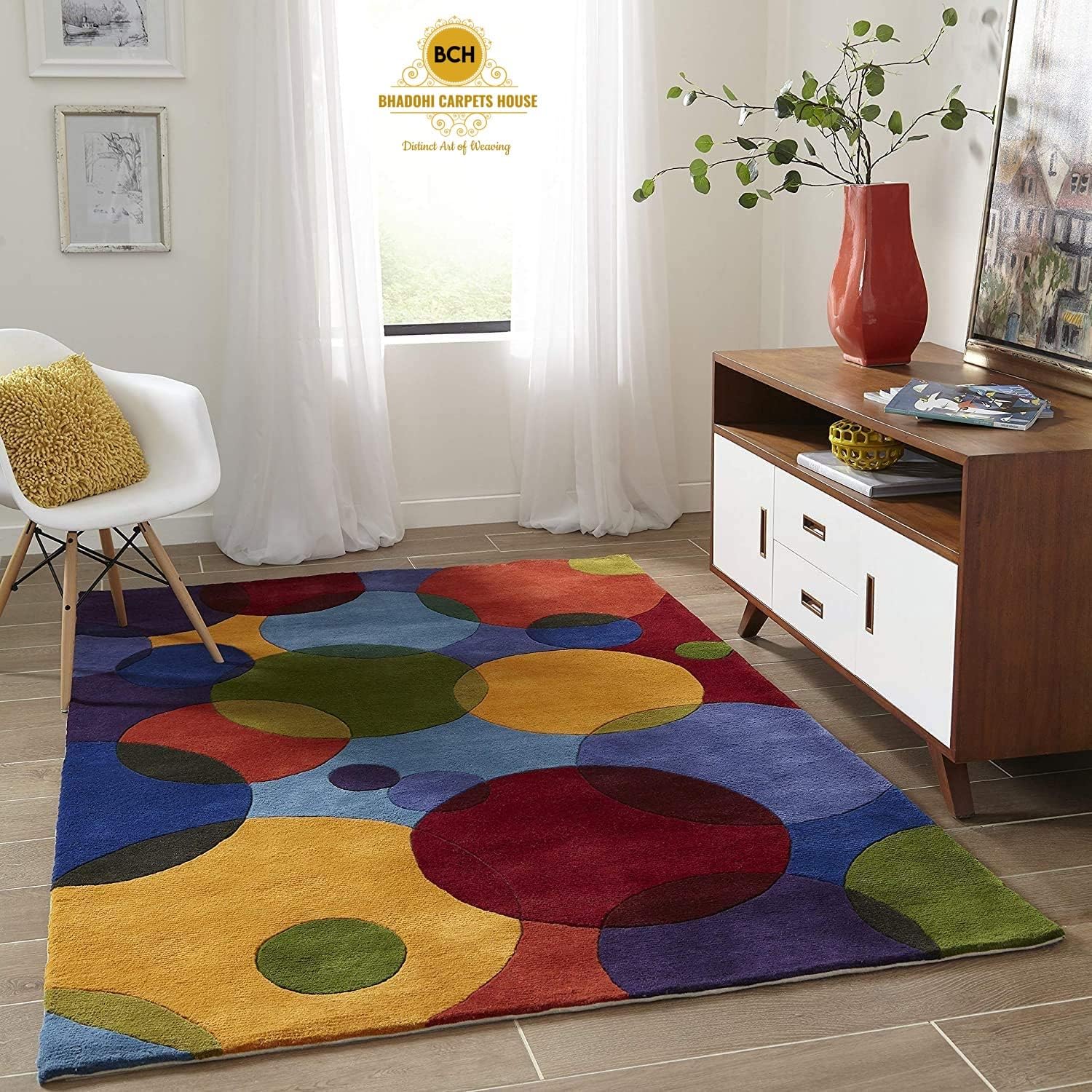 LIVING ROOM CARPETS Hand-Tufted Woollen Kids Rug for Nursery and Playroom (5 X 8 Feet, Multi Circles, Woollen) (B0CSZBYJV4) Amazon Price History, Amazon Price Tracker
