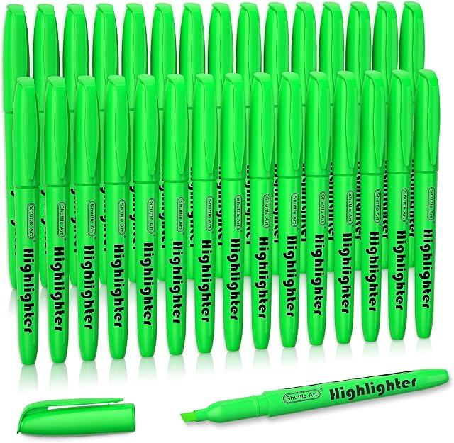 Shuttle Art Highlighters, 30 Pack Green Highlighters Bright Colours, Chisel Tip Dry-Quickly Non-Toxic Highlighter Markers for Adults Kids Highlighting in Home School Office