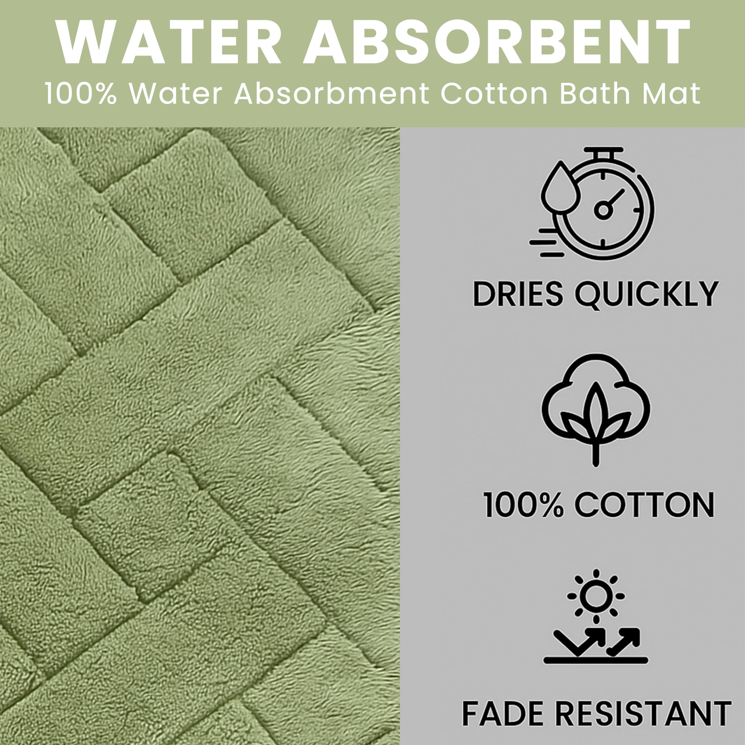 Olivia Rocco Bali 2 Piece Bath Mat Set Super Soft 100% Cotton Easy Care Plush Bath Rug + Toilet Mats Water Absorbent Pedestal Bathmat For Bathroom Toilet Shower (Sage Green) - Image 4