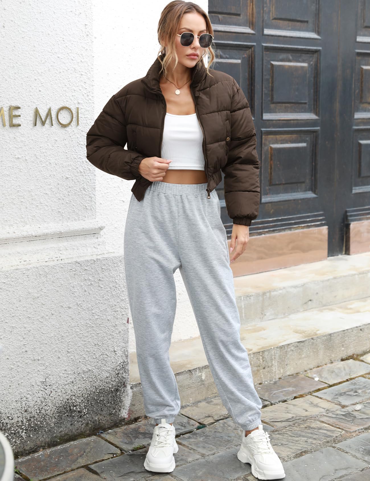 Gihuo Women' s Cropped Quilted Puffer Jacket Outerwear Coats