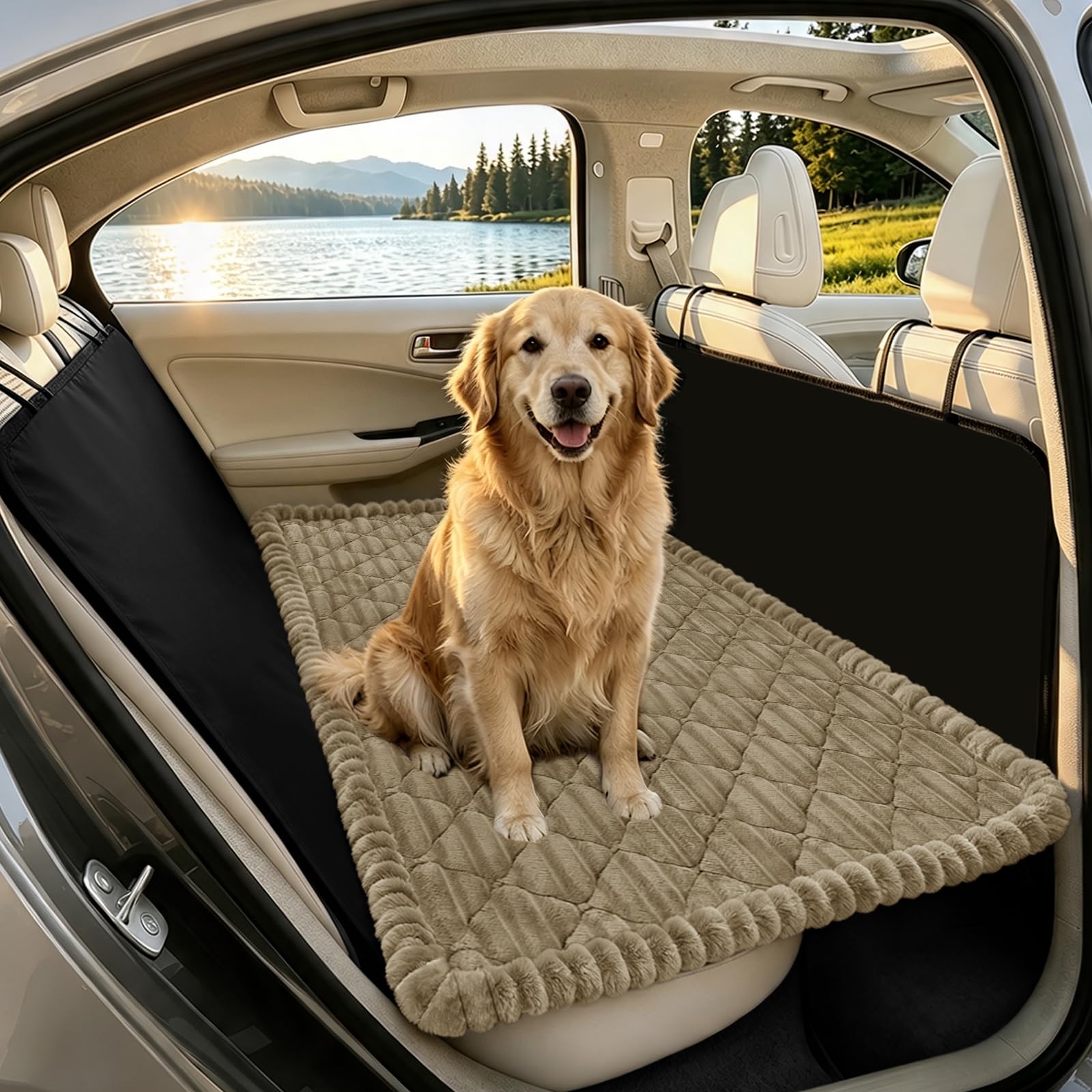 SYLC Dog Bed for Car Back Seat, Non-Slip Car Seat Cushion Cover Soft Plush