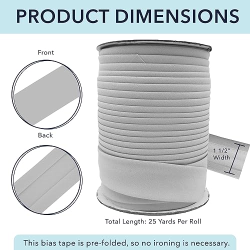 Miniatura 95 de Mandala Crafts Cinta al bies de un solo pliegue de 5/8 pulgadas para coser, acolchar, tuberías, dobladillo, manta y encuadernación de colcha, cinta