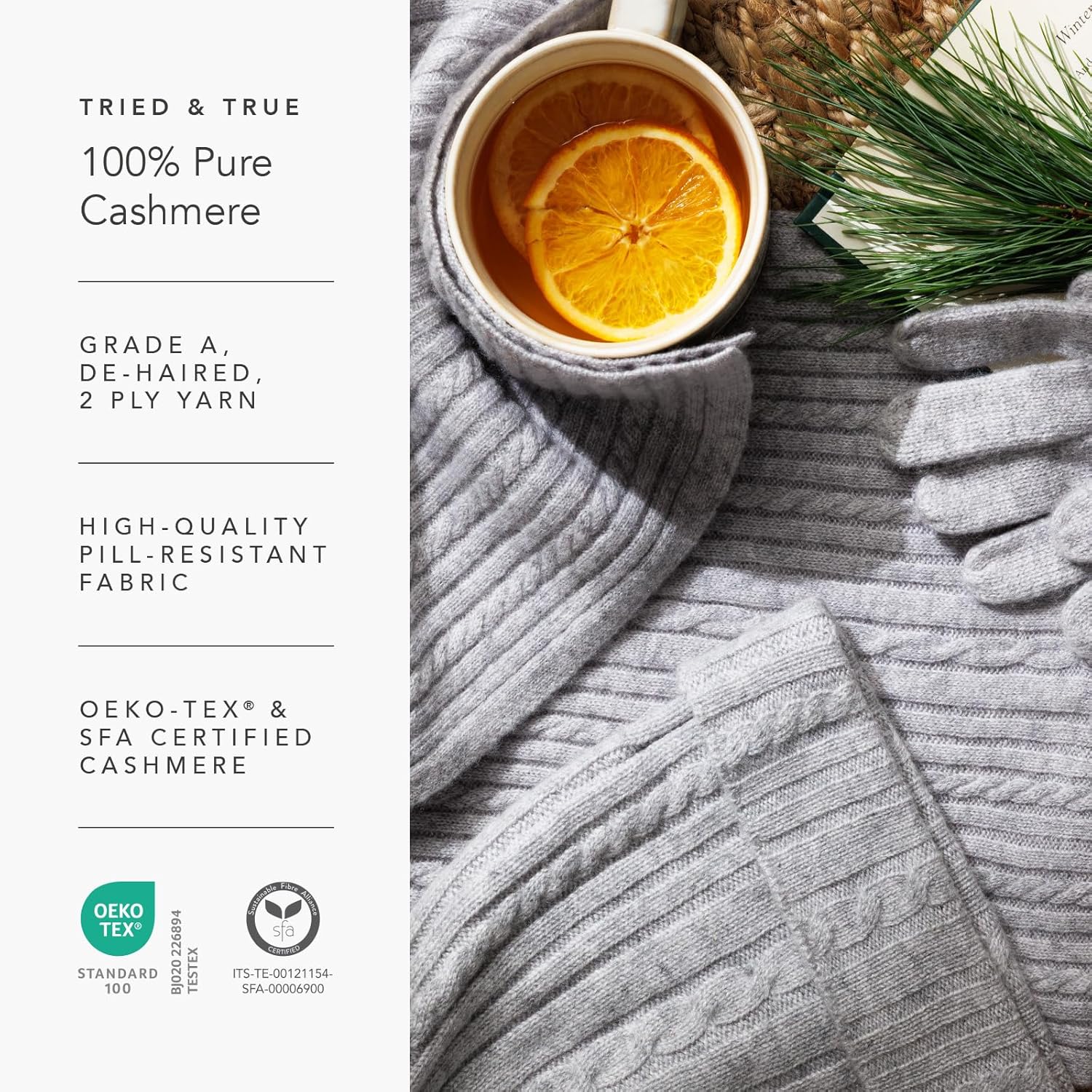 Fishers Finery Women's 100% Pure Cashmere Cable Knit Hat; Super Soft; Cuffed - Image 5