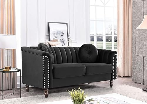 Miniatura 4 de Container Furniture - Sofá de terciopelo copetudo con cojines extraíbles y patas de madera torneada, elegante mueble de sala de estar para el hogar