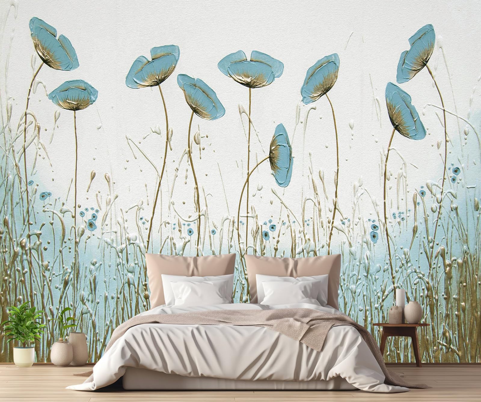 Papier Peint Panoramique Bleu pour Salon Élégant et Grand Décor Vintage de Chambre Adulte