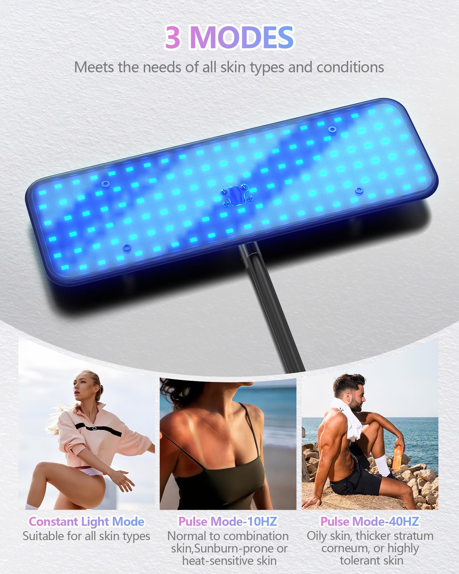 Lampe de bronzage solarium 460 NM 490 NM 50 W 5 niveaux d'éclairage 2 modes socle escamotable visage usage domestique