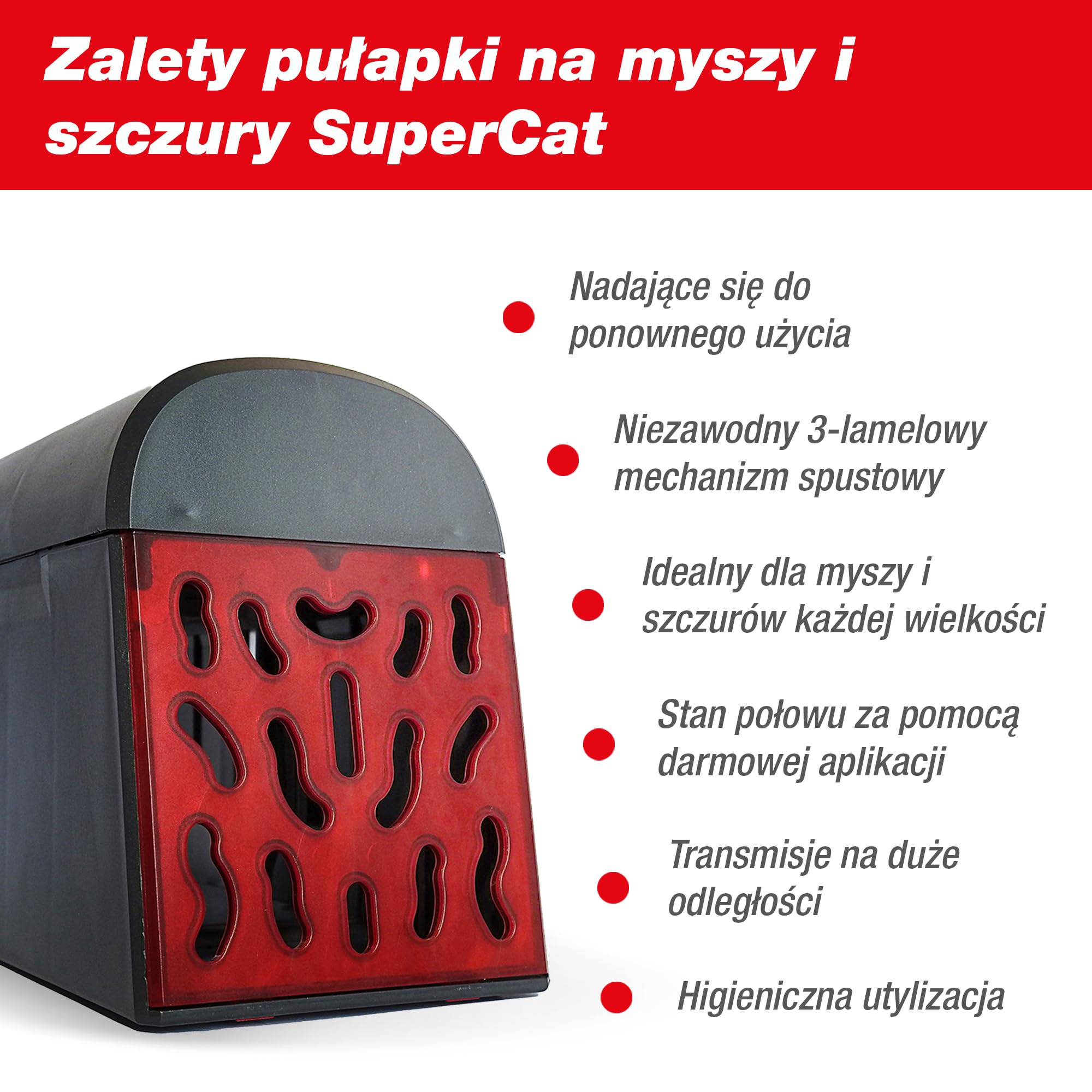 SWISSINNO Elektroniczna Pułapka na Myszy i Sczury SuperCat. Bezpieczna i odpowiednia dla danego gatunku pułapka elektrowstrząsowa. Stan połowu za pośrednictwem Bluetooth aplikacji. Produkcja UE. x1