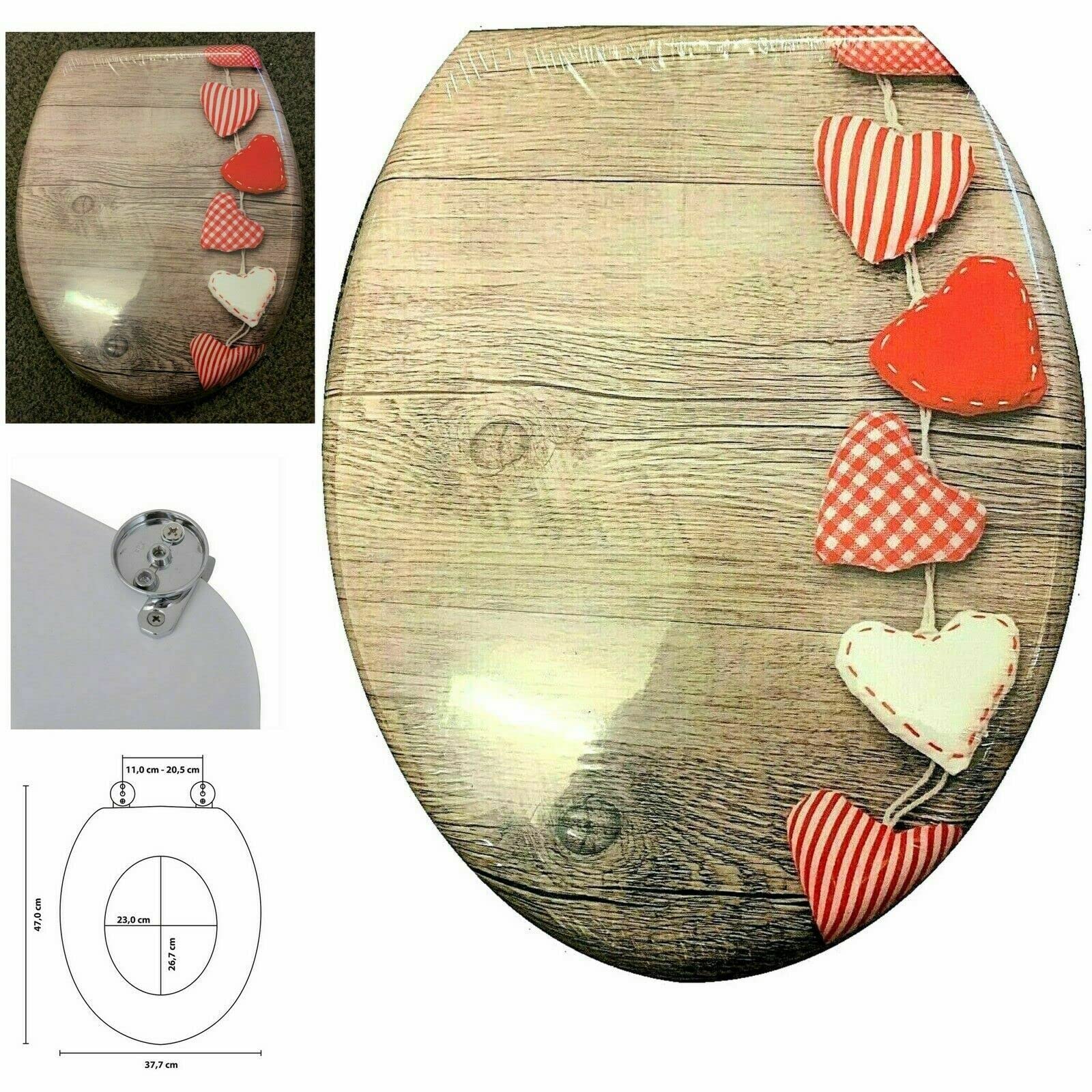 Optimal Products Heart Design Mdf Toilet Seat Novelty Design Stainless Steel Hinges All Printed Loo Seats All Printed On 3 Sides (Heart Design)