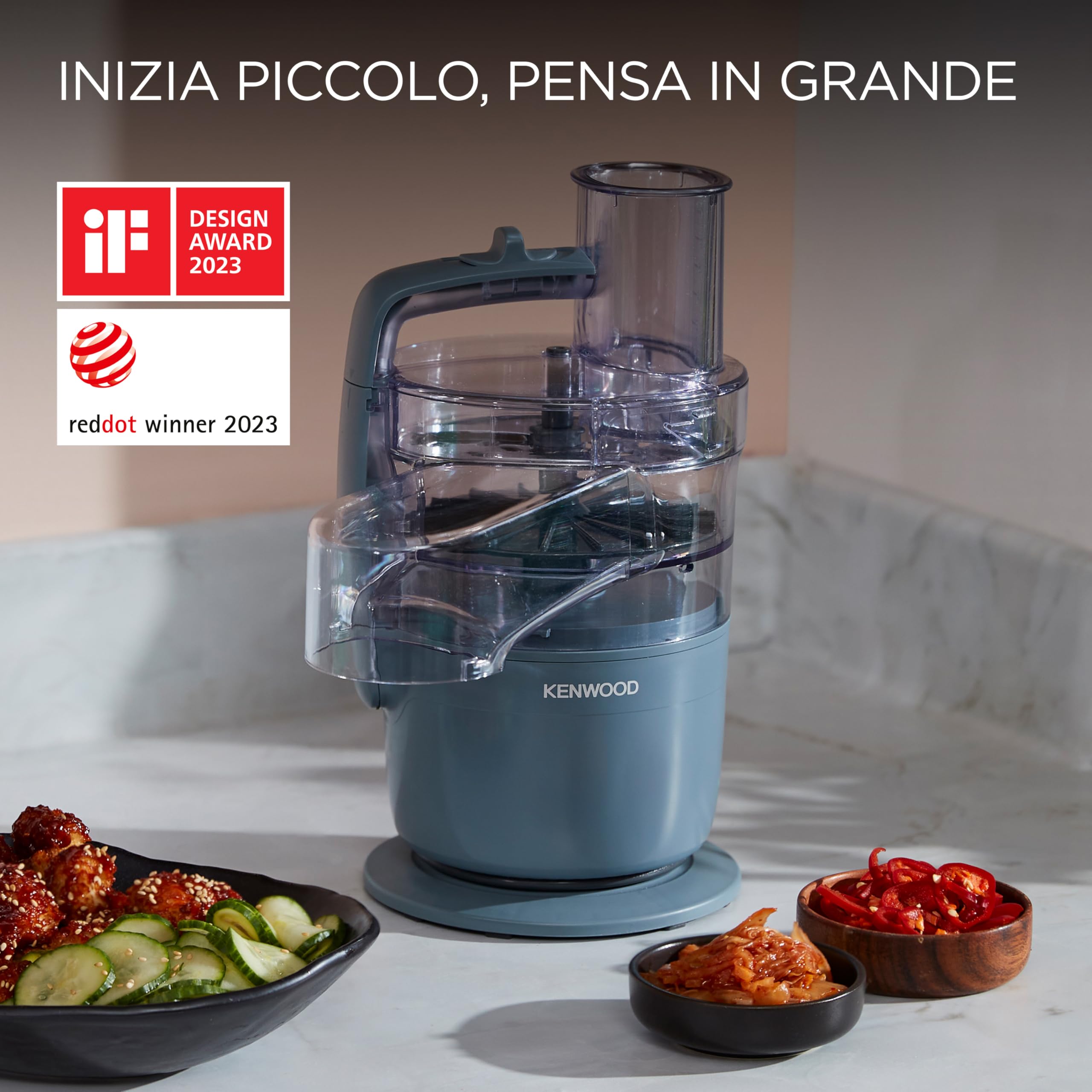 Kenwood MultiPro Compact – Robot da Cucina Multifunzione con Express Serve, Lama in Acciaio Inox, Dischi Affetta e Grattugia, Funzione Pulse, Blu Tempesta (FDP23.130GY)