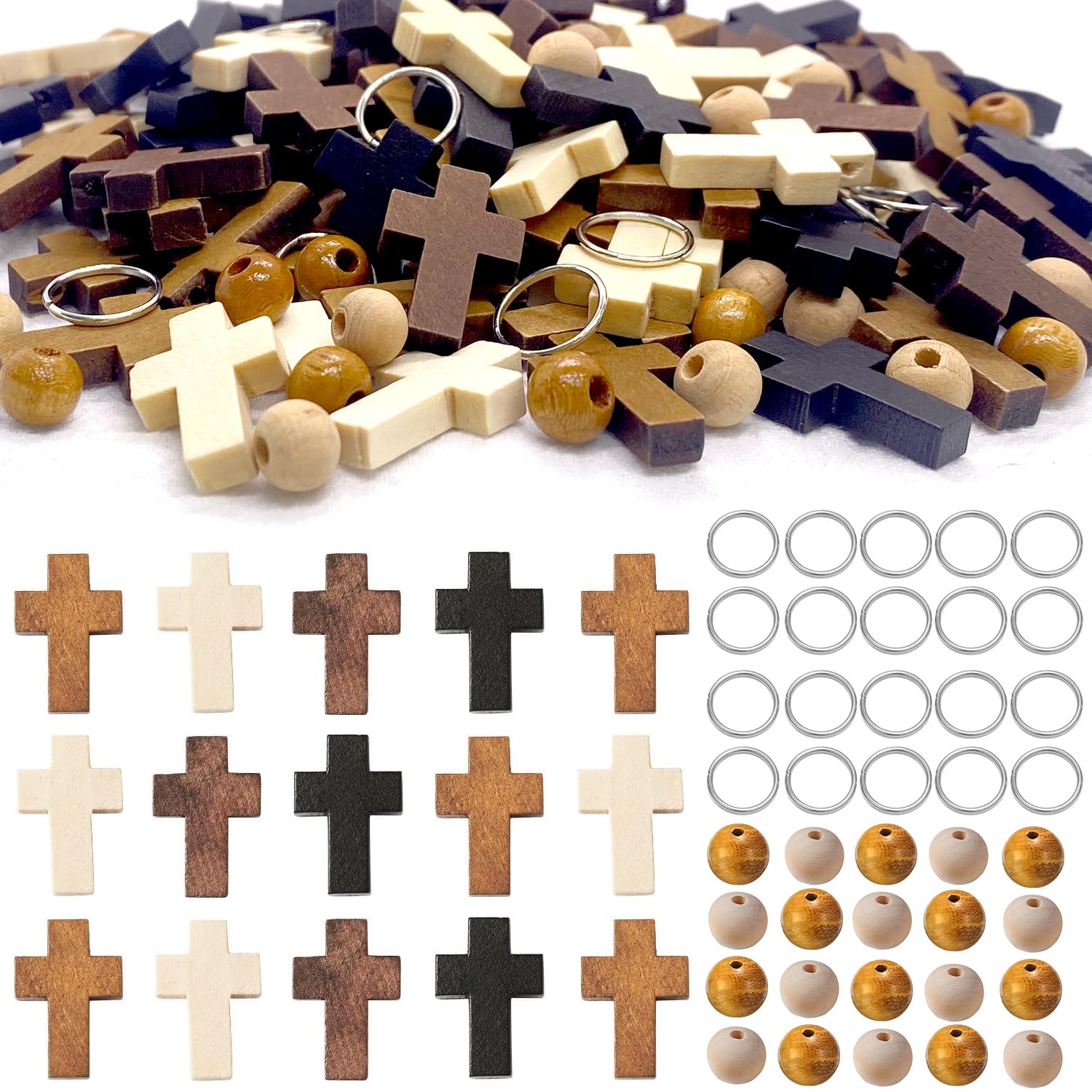Petites breloques en bois en forme de croix avec anneaux pour réussir vos bijoux sans colle