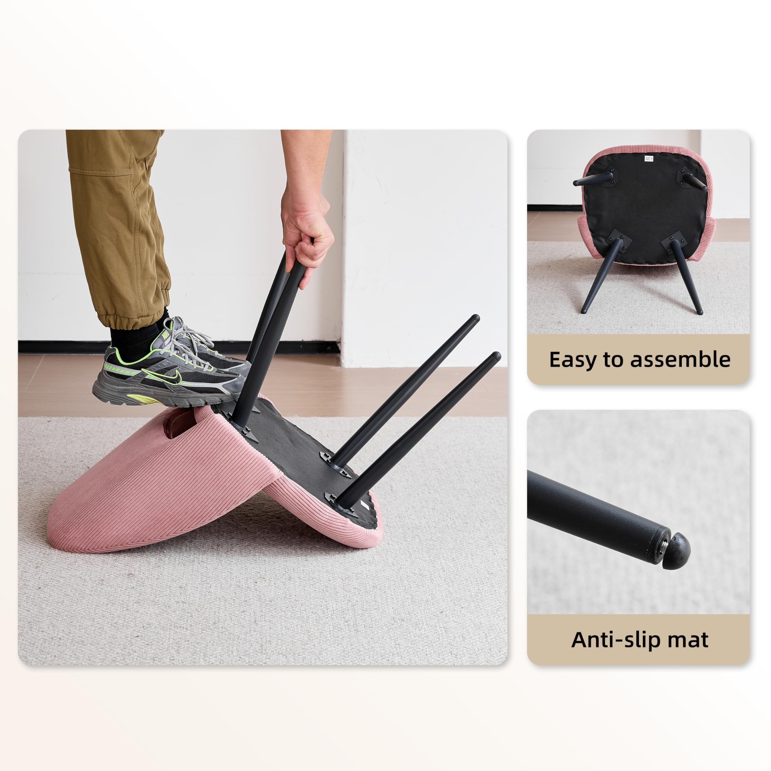 Esstisch und Stuhlset, Runder Esstisch mit 4 stühlen aus Cord,Durchbrochener Gepolsterte Küchenstühle,100cm Runder Esstisch,Küchentisch mit Stühlen,für Esszimmer,Küche(Dunkel + Rosa)