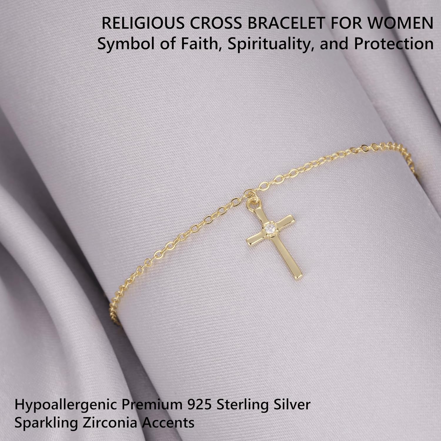 GAVU 925 Sterling Silver Zirconia Cross Bracelet for Women, Silver Cross Charm Confirmation Bracelet - Image 4